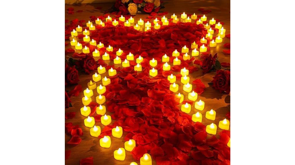 romantic led candle with artificial rose petals