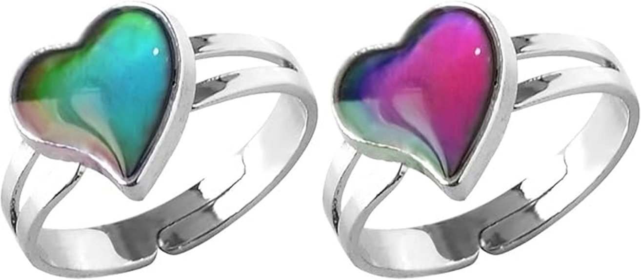 color shifting love heart rings