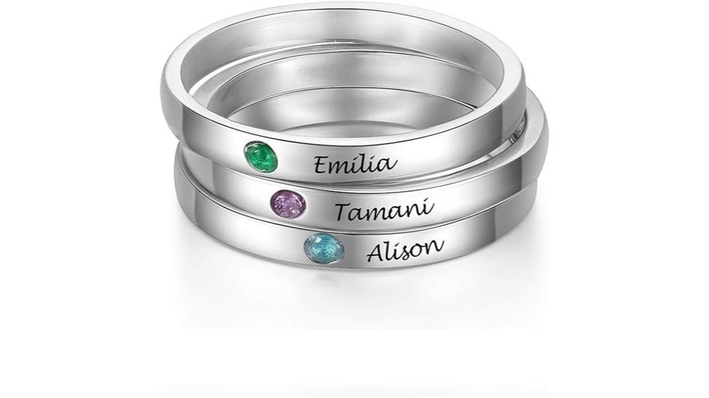 engraved birthstone initial rings