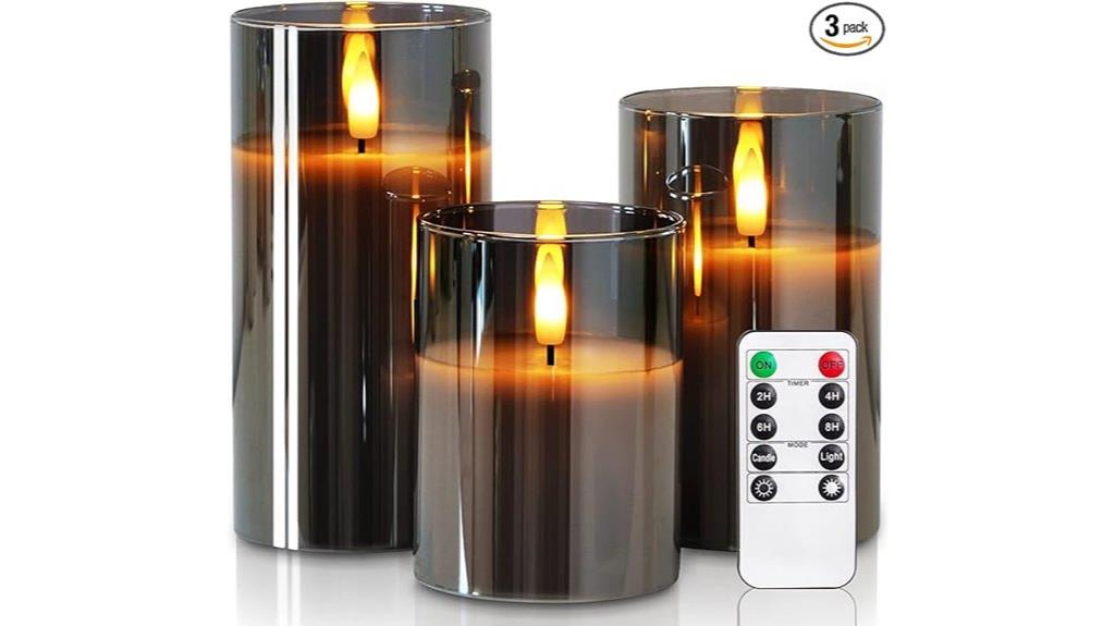 grey flameless candle set