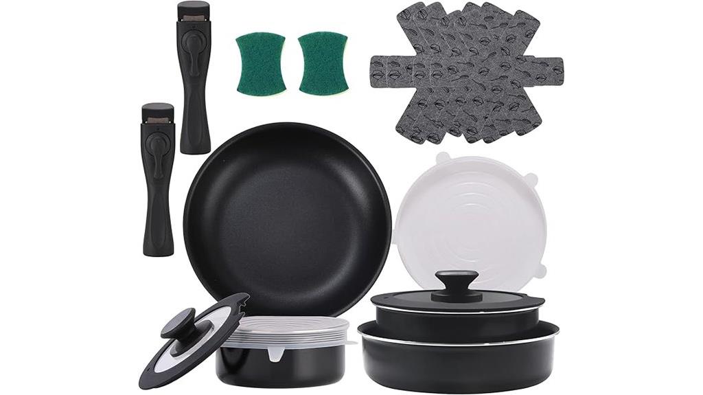 sixteen piece removable handle cookware