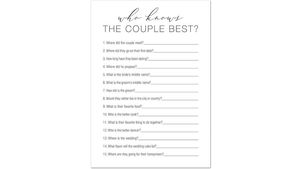 wedding couple knowledge game