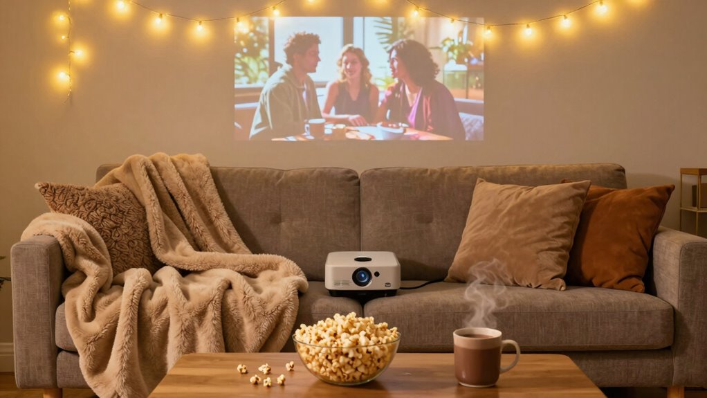 cozy outdoor movie setup